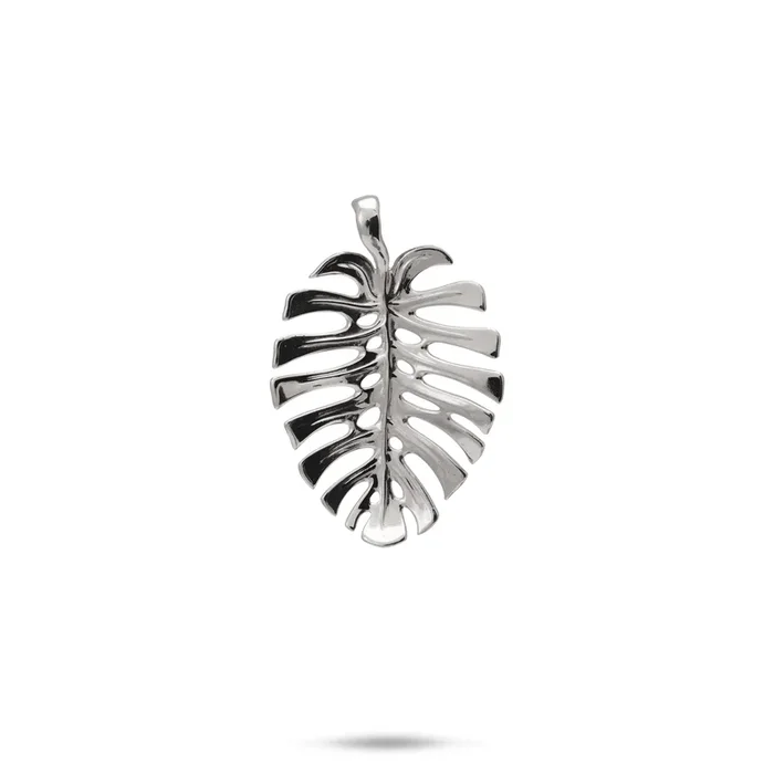 Monstera Pendant in White Gold – 20mm