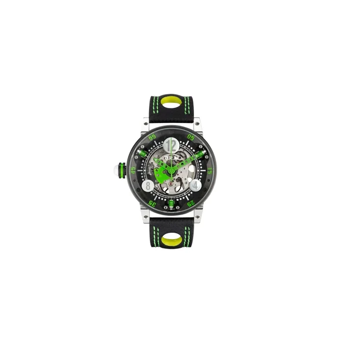 Montre BRM GF6 automatique inox traité PVD noir aiguilles vertes 44 mm