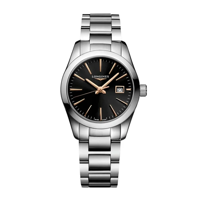 Montre Longines Conquest Classic quartz cadran noir bracelet acier 29,5 mm