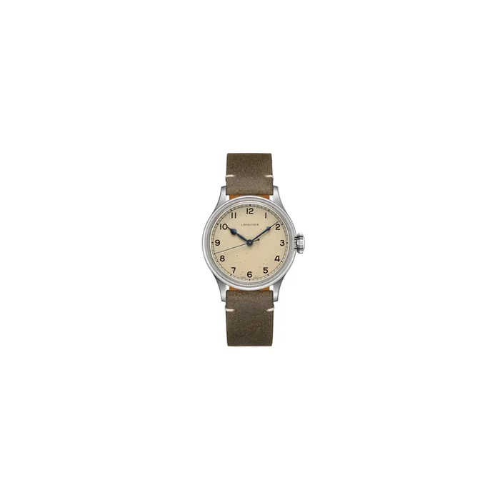 Montre Longines Heritage Military automatique cadran beige bracelet cuir sable 38,5 mm