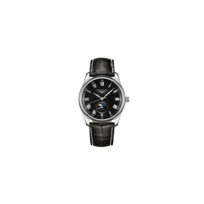 Montre Longines Master Collection automatique cadran noir phases de lune bracelet cuir noir 40 mm