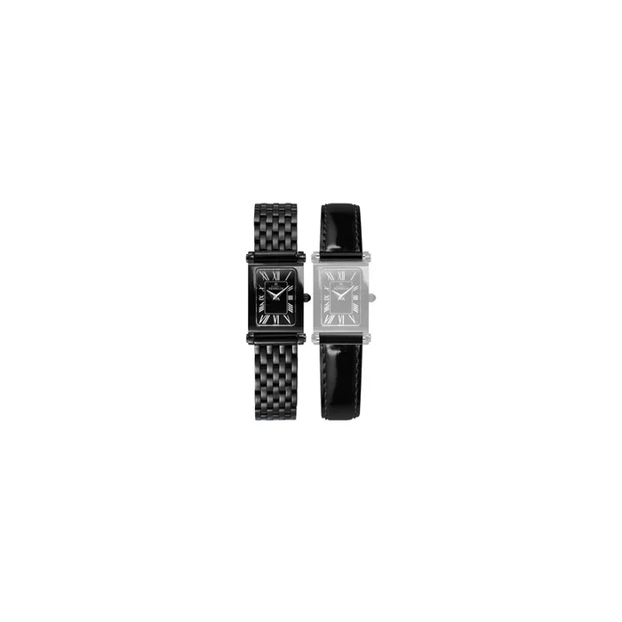 Montre Michel Herbelin Coffret Antarès quartz cadran noir bracelets acier et cuir noir