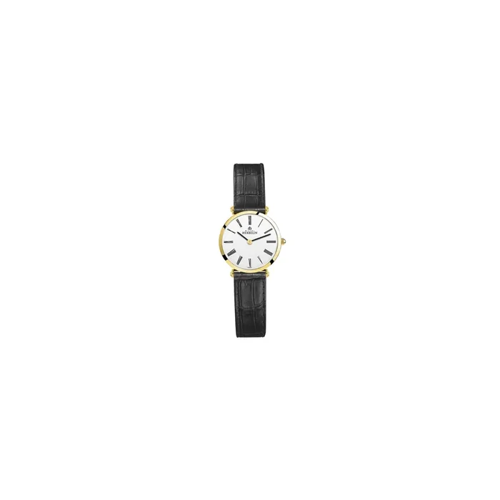 Montre Michel Herbelin Epsilon quartz cadran blanc chiffres romains bracelet cuir noir 28 mm