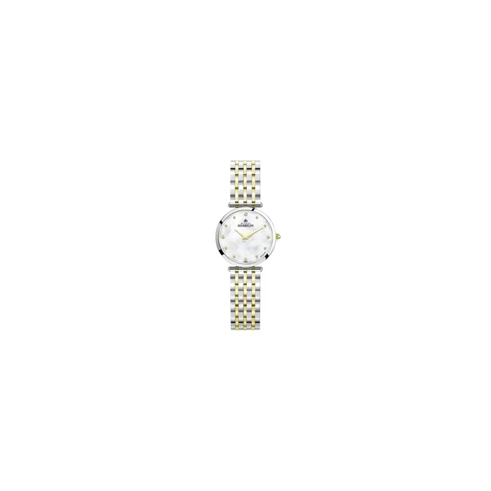 Montre Michel Herbelin Epsilon quartz cadran nacre index diamants bracelet acier bicolore 28 mm