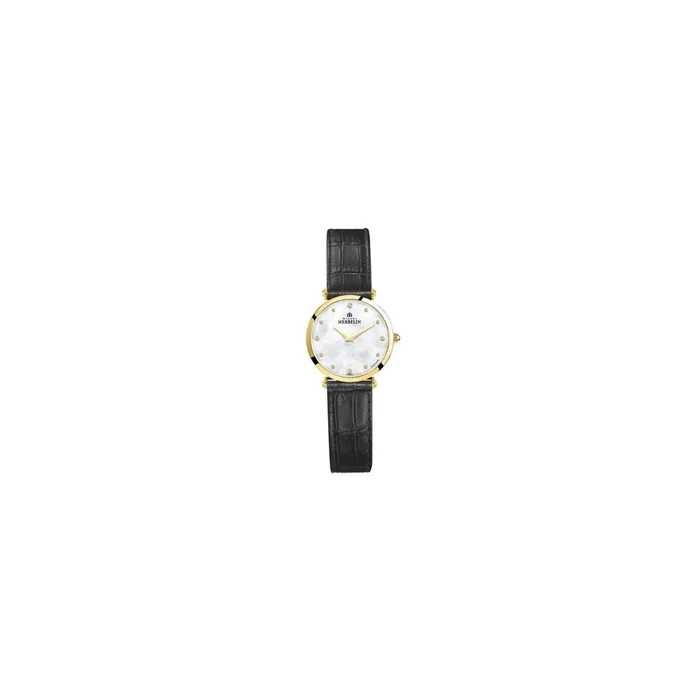 Montre Michel Herbelin Epsilon quartz cadran nacre index diamants bracelet cuir noir 28 mm