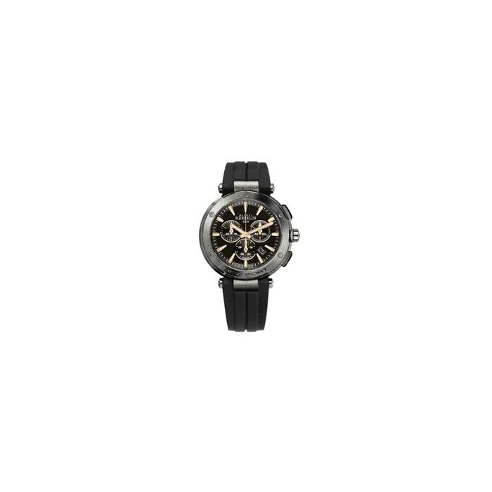 Montre Michel Herbelin Newport Chrono quartz cadran noir bracelet caoutchouc noir 43 mm