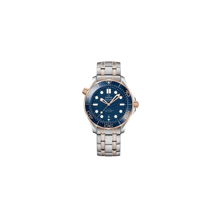 Montre Omega Seamaster Diver 300m Co-Axial Master Chronometer cadran bleu bracelet acier et or rouge 42 mm