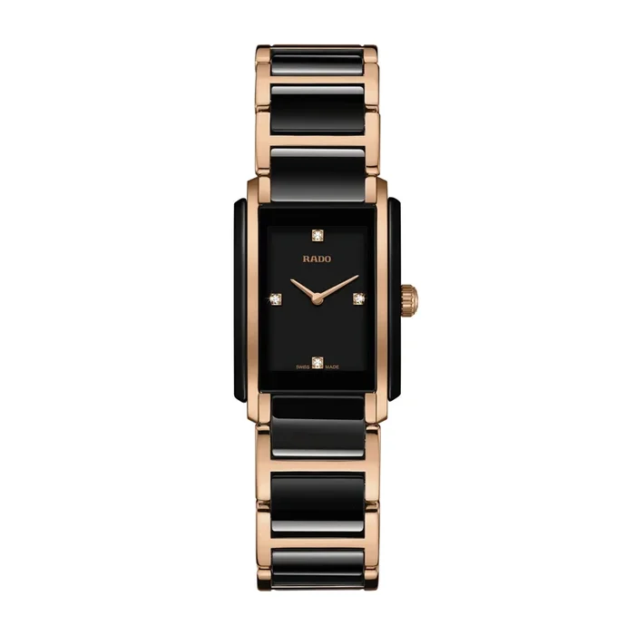 Montre Rado Integral quartz céramique noire PVD or rose diamants – Lepage