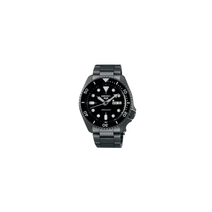 Montre Seiko 5 Sports automatique cadran noir bracelet acier revêtement titane 42,5 mm