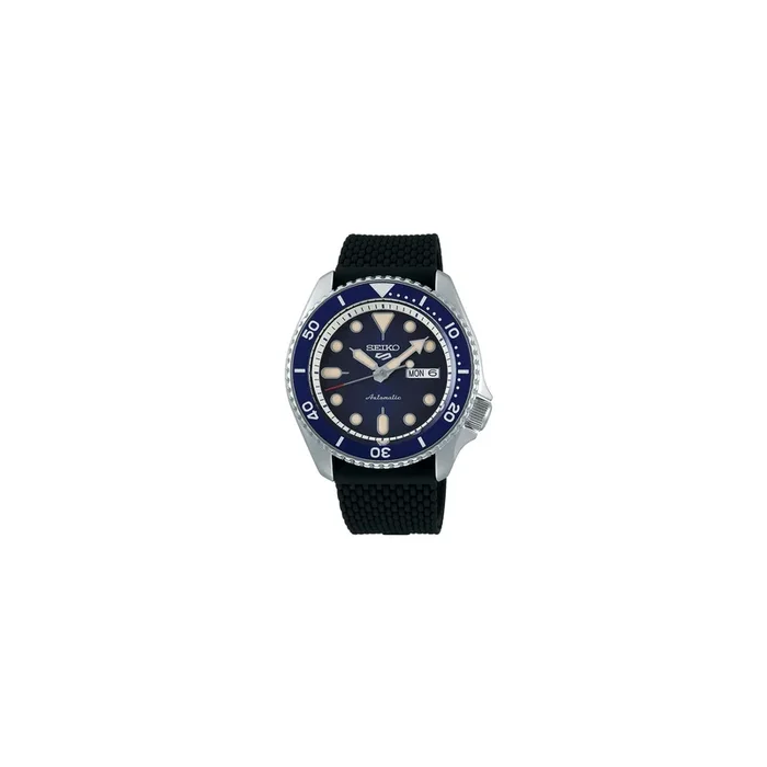 Montre Seiko 5 Suits automatique cadran bleu bracelet silicone noir 42,5 mm