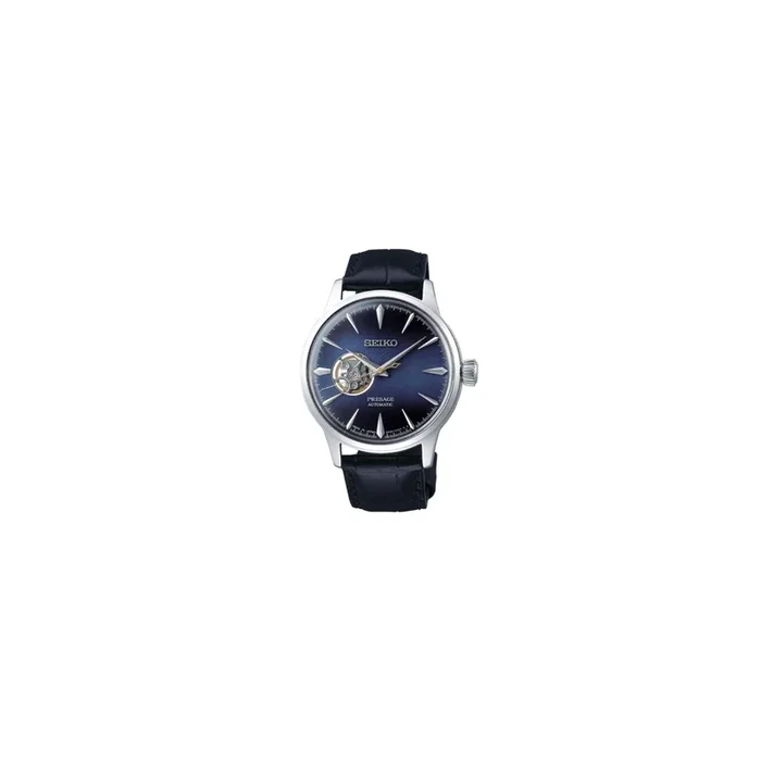 Montre Seiko Presage Cœur ouvert automatique cadran bleu bracelet cuir bleu 40,5 mm