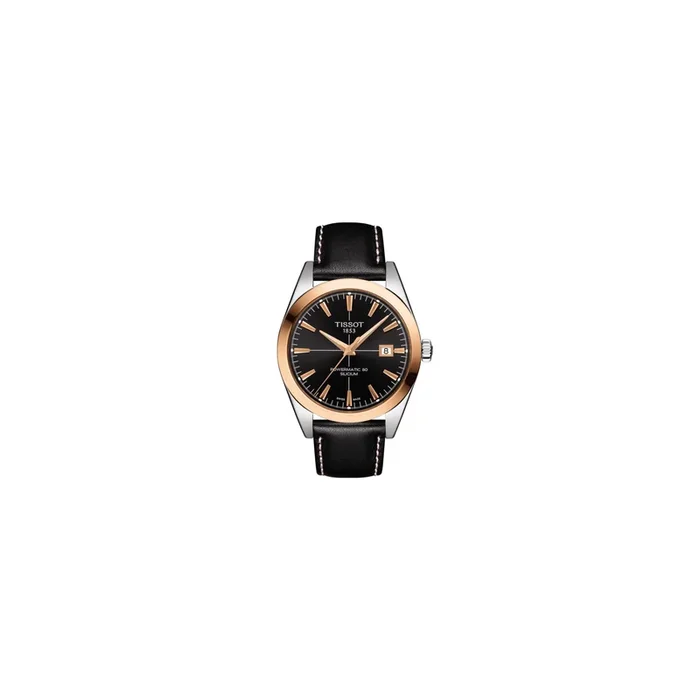 Montre Tissot T-Gold Gentleman Automatic cadran noir bracelet cuir noir 40 mm