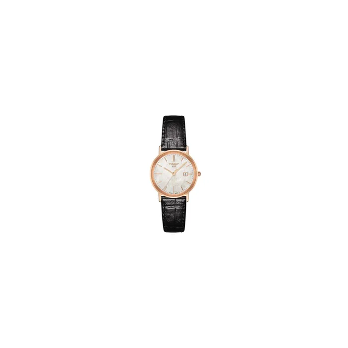 Montre Tissot T-Gold Goldrun Lady quartz cadran nacre bracelet cuir noir 29 mm