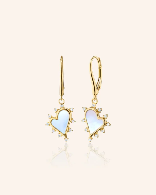 Mother of Pearl Heart Earrings with Diamond Accents