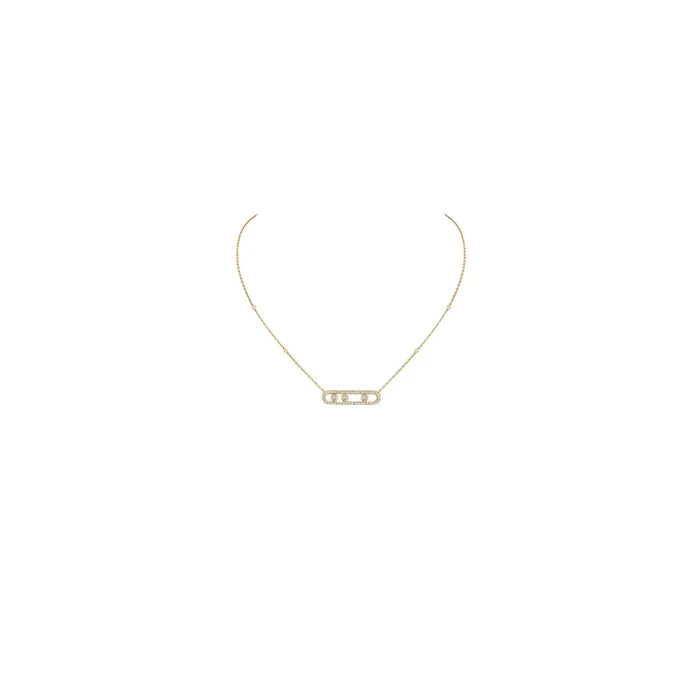 Move Pavé double chain yellow gold and diamonds necklace 3994J – Lepage