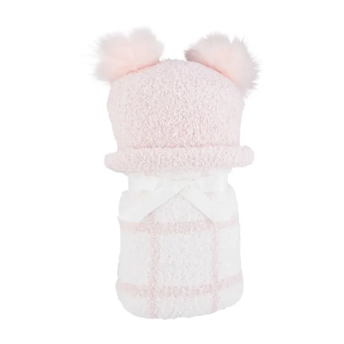 Mud Pie Chenille Windowpane Blanket & Hat Set – Pink