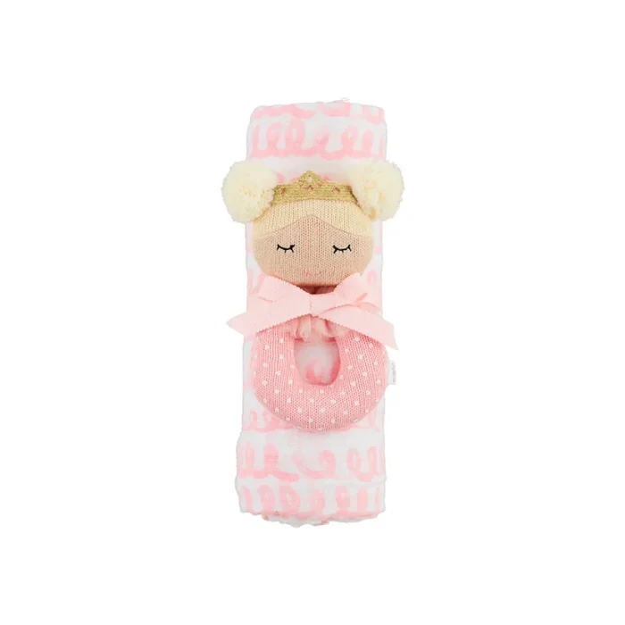 Mud Pie Pink Swirl Swaddle & Rattle Set