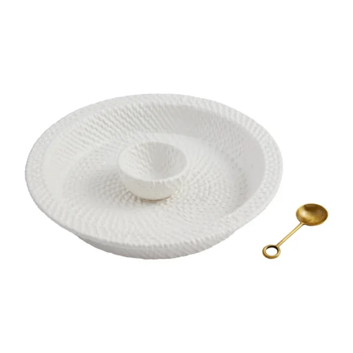 Mud Pie Woven Ceramic Chip and Dip Set
