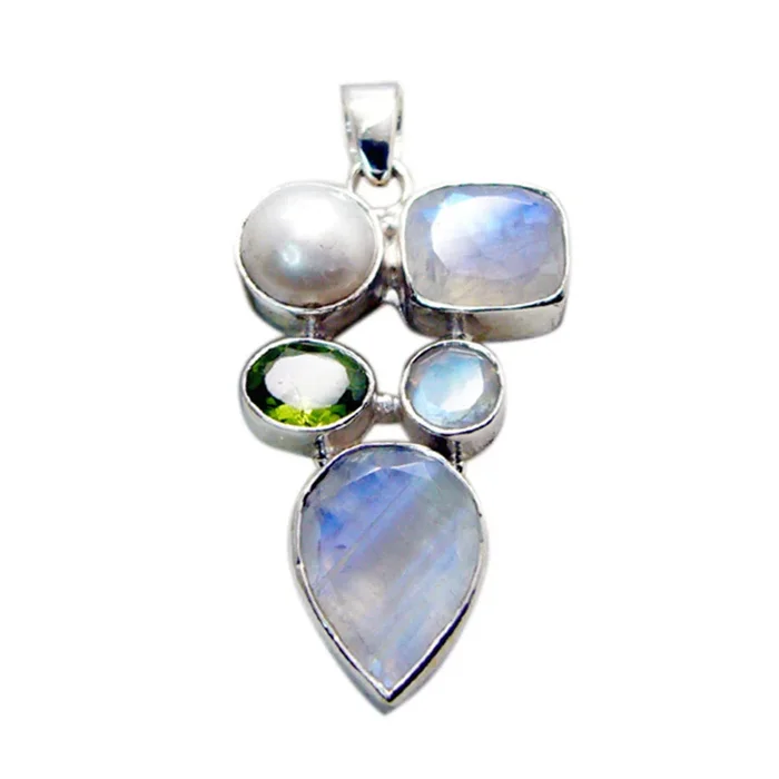 Multi Stone Chunky American 92.5 Silver Penta Emma Heritage multicolor Pendant Jewellery