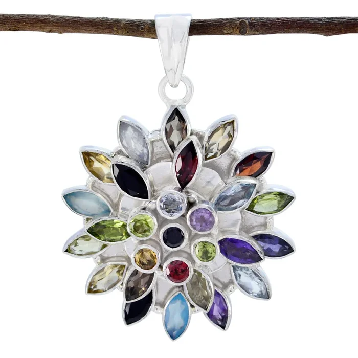 Multi Stone Chunky Egyptian Silver multiple Luna Heritage multicolor Pendant Jewelry