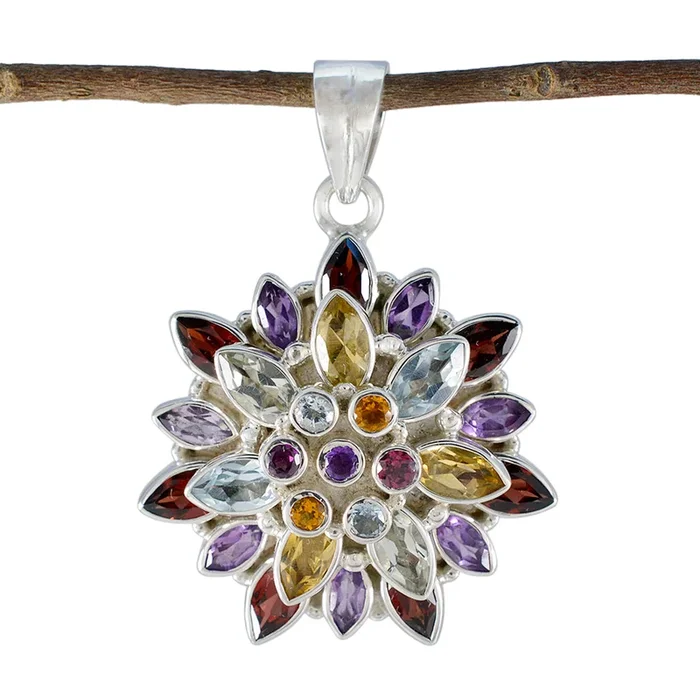 Multi Stone Chunky Latin American Silver multiple Mia Traditional multicolor Pendant Jewelry