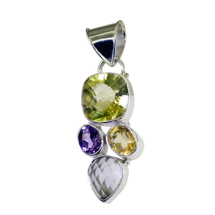 Multi Stone Chunky Mexican Silver quarter Eva Boho multicolor Pendant Jewelry