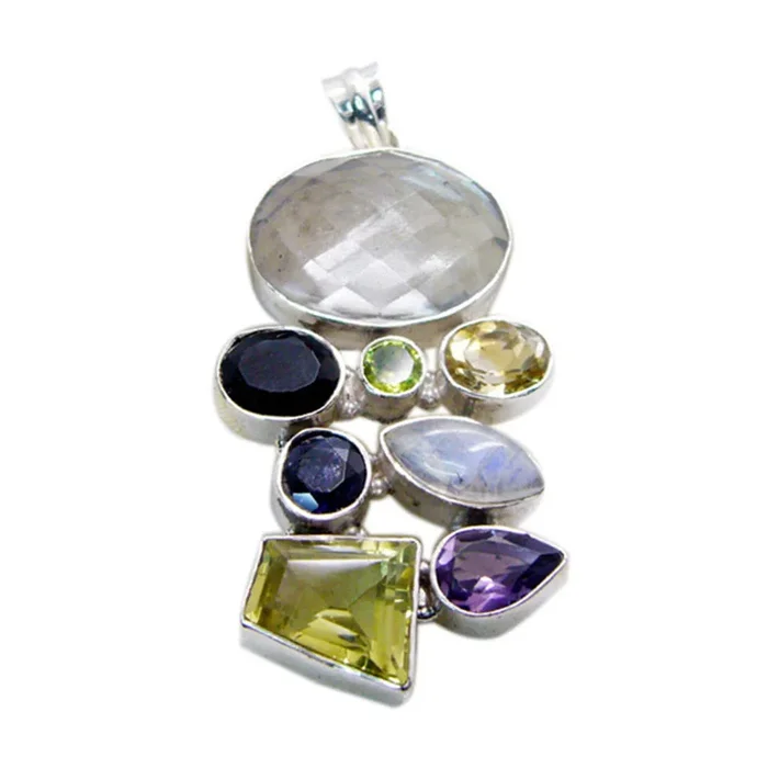 Multi Stone Chunky Turkish 925 Silver multiple Emily Ethnic multicolor Pendant Jewelry