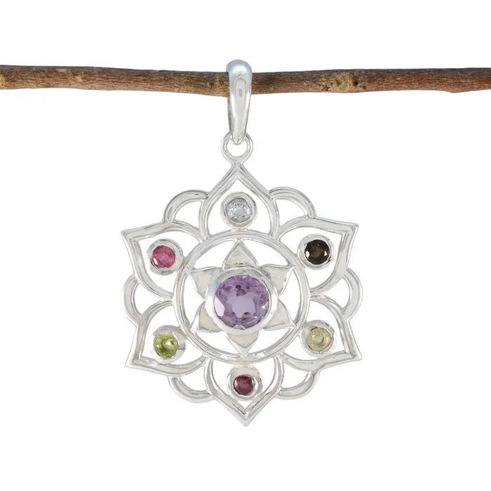 Multi Stone Classic Egyptian 92.5 Silver Hepta Scarlett Rope-Wire multicolor Pendant Jewellery