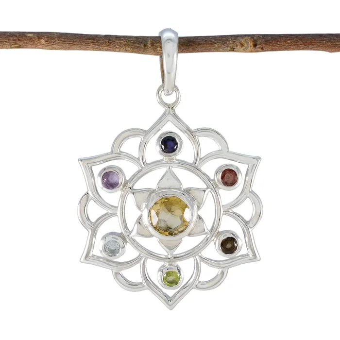 Multi Stone Classic Egyptian Sterling Silver Hepta Mathilde Rope-Wire multicolor Pendant Jewellery