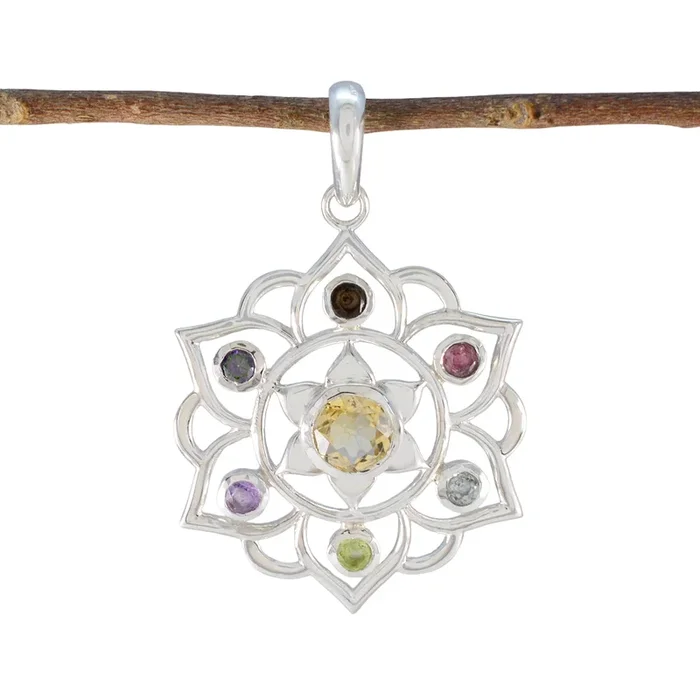 Multi Stone Classic Latin American Sterling Silver Hepta Natalie Rope-Wire multicolor Pendant Jewellery