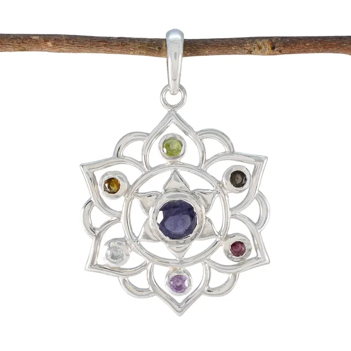 Multi Stone Classic Russian 92.5 Silver Hepta Luna Rope-Wire multicolor Pendant Jewellery