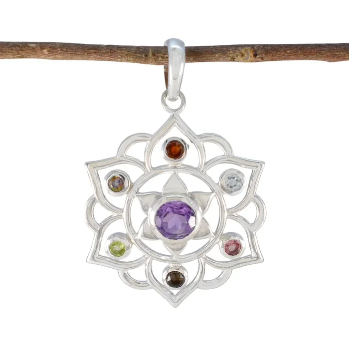 Multi Stone Classic Russian Sterling Silver Hepta Sarah Rope-Wire multicolor Pendant Jewellery