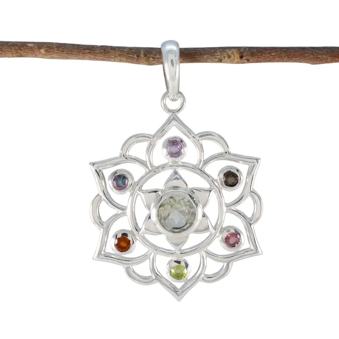 Multi Stone Classic Turkish 92.5 Silver Hepta Violet Rope-Wire multicolor Pendant Jewellery