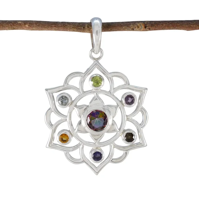 Multi Stone Classic Turkish Silver Hepta Skylar Rope-Wire multicolor Pendant Jewelry