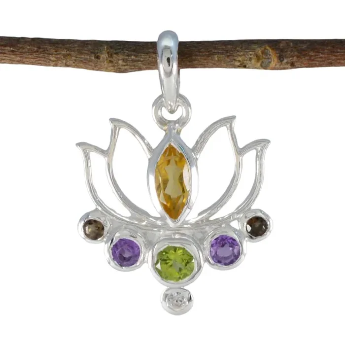Multi Stone Dainty American 92.5 Silver Hepta Sara Rope-Wire multicolor Pendant Jewellery