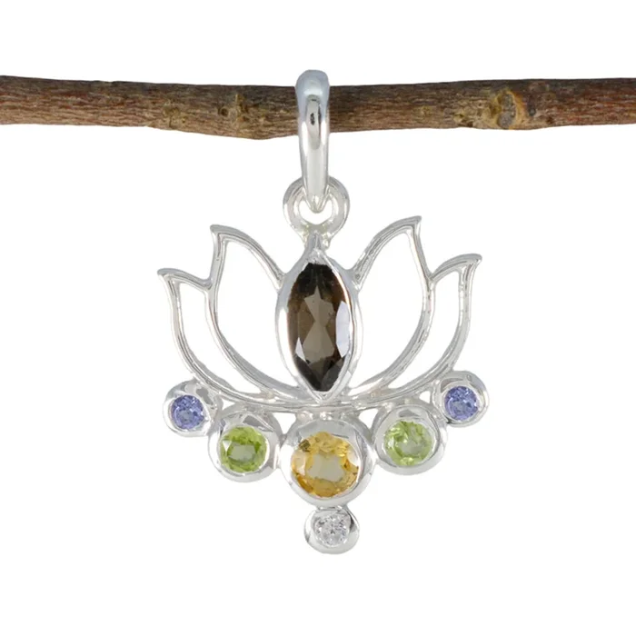 Multi Stone Dainty Latin American 925 Silver Hepta Mariana Rope-Wire multicolor Pendant Jewelry