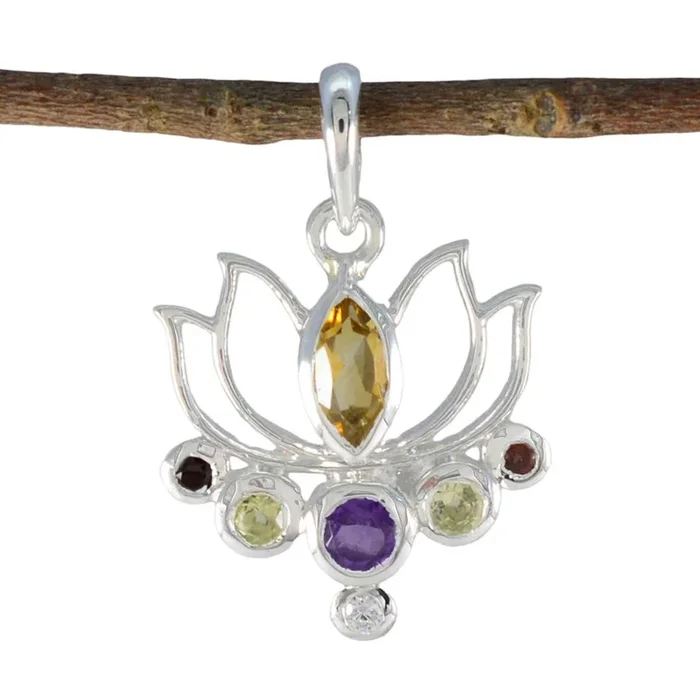 Multi Stone Dainty Latin American 925 Silver Hepta Paula Rope-Wire multicolor Pendant Jewelry