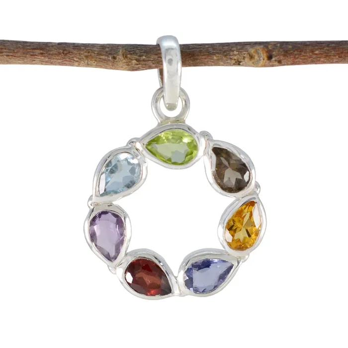 Multi Stone Dainty Mexican 92.5 Silver Hepta Harper Bubble multicolor Pendant Jewellery