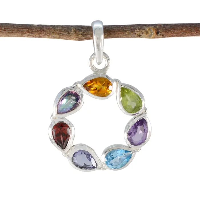Multi Stone Dainty Mexican Sterling Silver Hepta Kennedy Graceful multicolor Pendant Jewellery