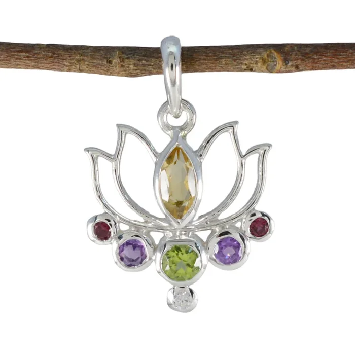 Multi Stone Dainty Mexican Sterling Silver Hepta María Rope-Wire multicolor Pendant Jewellery