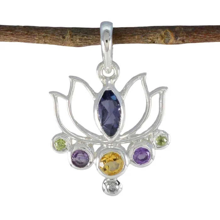 Multi Stone Dainty Moroccan 92.5 Silver Hepta Victoria Rope-Wire multicolor Pendant Jewellery