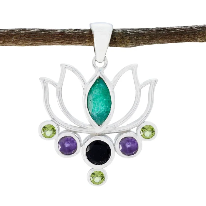 Multi Stone Dainty Moroccan 925 Silver Hepta Ava Rope-Wire multicolor Pendant Jewelry