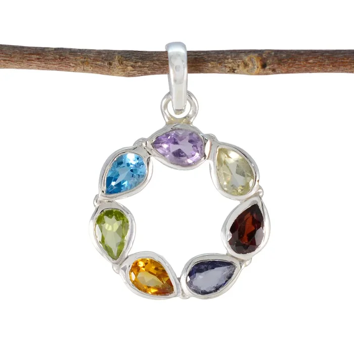 Multi Stone Dainty Moroccan 925 Silver Hepta Ines Modern multicolor Pendant Jewelry