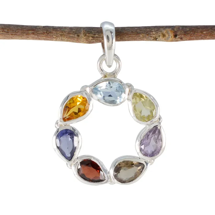 Multi Stone Dainty Moroccan Silver Hepta Lea Glamorous multicolor Pendant Jewelry