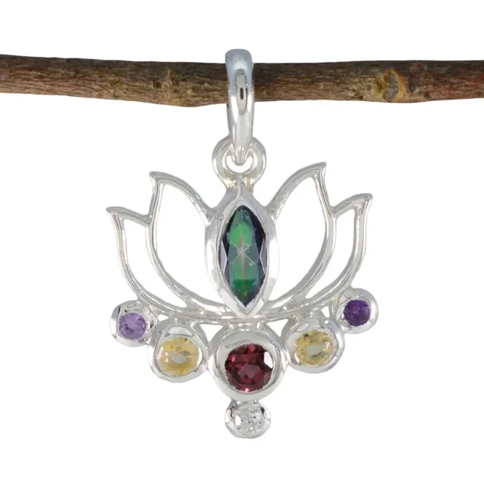 Multi Stone Dainty Moroccan Silver Hepta Rebeca Rope-Wire multicolor Pendant Jewelry