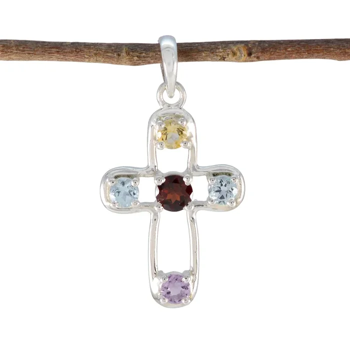 Multi Stone Dainty Russian 925 Silver quarter Claire Modern multicolor Pendant Jewelry