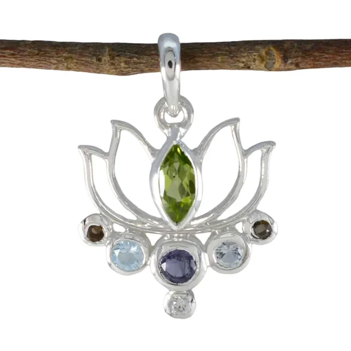 Multi Stone Dainty Turkish 92.5 Silver Hepta Nayara Rope-Wire multicolor Pendant Jewellery