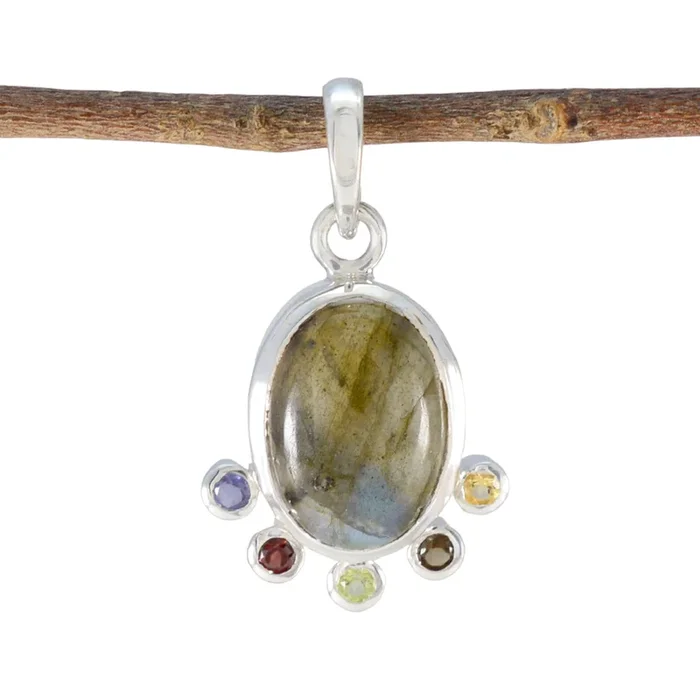 Multi Stone Delicate Egyptian 92.5 Silver Hexa Greta Armor multicolor Pendant Jewellery