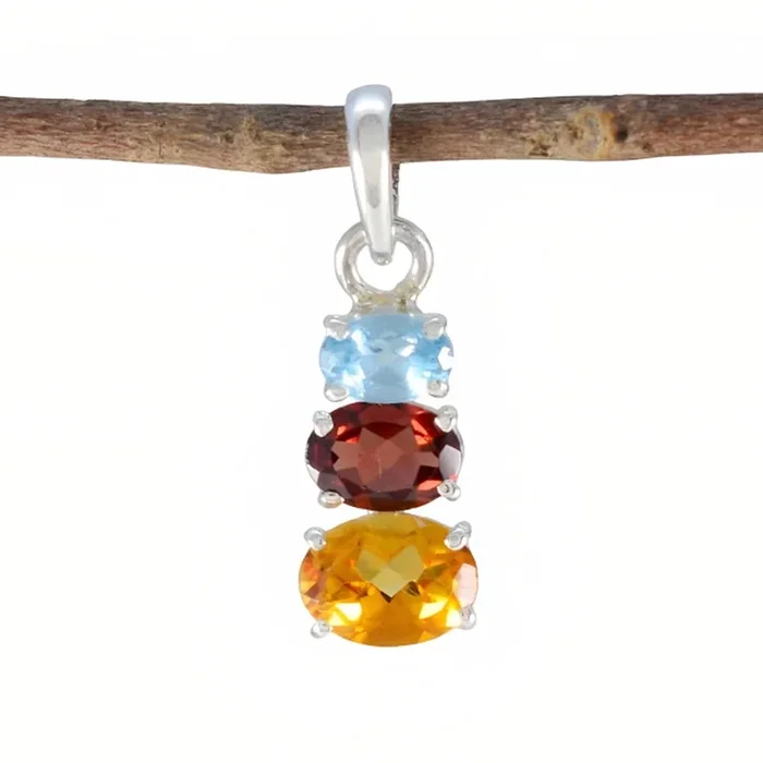 Multi Stone Delicate Russian Silver Trilogy Laura Eternity multicolor Pendant Jewelry
