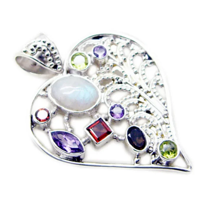 Multi Stone Edgy Egyptian Sterling Silver multiple Layla Rope-Wire multicolor Pendant Jewellery